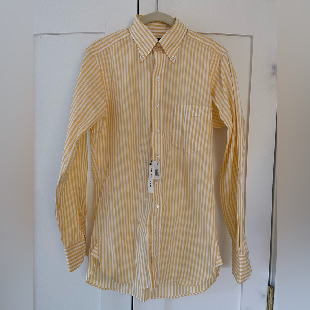 NWT Drakes Cotton Poplin Yellow Stripe Button-Down Shirt